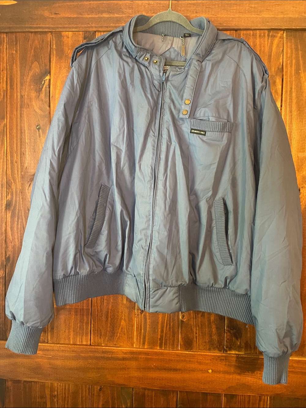 Members Only Dark Blue Heavyweight Quilted Racer Jacket with Ribbed Trim